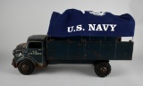Vintage Marx Toys Pressed Steel US Air Force Transport Truck with US Navy Bed Tarp
