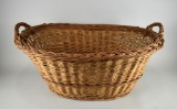 Vintage Oval Woven Cane with Rush Handle Laundry or Harvest Basket