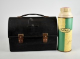 Vintage Thermos Brand Black Dome Top Lunch Box & Green/Cream “Holiday” Thermos Bottle