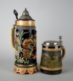 Two Vintage German Steins, One with Thorens Swiss Music Box Plays “O  Mein Papa”