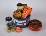 Lot of Eight Vintage Brand Marketing Tins, Box, & Ink Jar