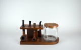 Decatur Industries Inc. Walnut Wood Pipe Stand/Humidor  & Four Pipes