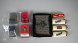 Lot of Eight Soda Company Advertising Lighters & One Cigarette Case