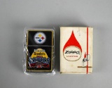 Lot of Two Cigarette Lighters: Zippo Engraved with Box  & Pittsburgh Steelers 2008 AFC Champions