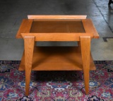 Vintage Teak Mid-Century Danish Modern Bedside Table with Inlaid Glass Top