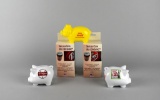 Lot of Five Small Soda Themed Banks: Two Coin Bankz, Two White Ceramic, & One Yellow Plastic