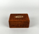 Hand Carved Wood Box with Inlaid Floral Motif, India