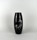Asian 10.5” Black Stone Vase with Horse Design