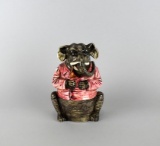 19th Century Majolica Elephant Figural Tobacco Lidded Humidor Jar