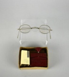 Lot of Vintage Lamfil Razor Blade Sharpener (Italy) & Dr. Haux Wire Rim Eye Glasses with Stand