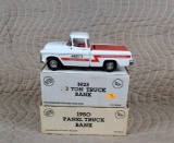 3 Ertl Die-Cast Truck Replica Banks: 1955 Chevy Cameo Pickup, 1923 ½-Ton, & 1950 Panel Truck