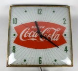 Vintage 1950s PAM Clock Co. Coca-Cola Fishtail Green Pinstripe Lighted Electric Wall Clock, 15”