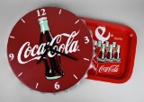 Two Coca-Cola Themed Metal Pieces: 13.5” Bottle Cap Shaped Clock & 13” Serving Tray