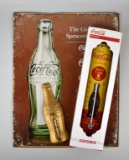 Lot of Three Metal Coca-Cola Themed Wall Decor: “Spencerian Script” & Two Thermometers
