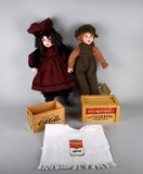 Franklin Mint Heirloom Dolls Coca-Cola Co. “Morgan” & Campbell's Soup & “Bobby Boy” w/ Wood Crates