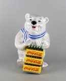 Coca-Cola Brand Gibson Ceramic Cookie Jar w/ Delivery Polar Bear Shape