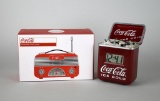 Lot of Two Coca-Cola Brand Products: Cooler Shape Digital Clock & Small Vintage Shape Radio