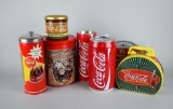 Lot of Seven Coca-Cola Metal Advertising Tins, Canisters, & Boxes