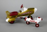 Lot of Two Die-Cast Miniature Pedal Riders: Hallmark Murray 1958 Atomic Missile & “Drink Coca Cola”