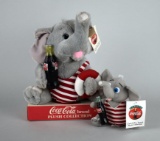 Vintage Coca-Cola Brand Plush Elephants in Swim Trunks Holding Coke Bottles