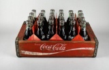 Vintage Wooden White Print on Red Coca-Cola Crate w/ Three Coca-Cola Filled Bottle Carton Packs