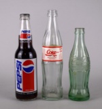 Three Vintage Coca-Cola or Pepsi Cola Soda Bottles