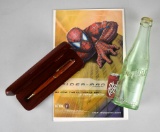 3 Dr. Pepper Advertising Items: 10-2-4 Bottle (Greenville, SC), Spider-Man Poster & 1998 Pigskin Pen