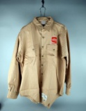 Two Vintage Khaki with Green Pinstripe Coke Uniform Shirts