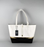 Vince Camuto SnowWhite Black Combo Leather Tote with Storage Bag
