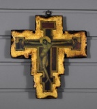 Vintage Hanging Greek Crucifix Icon On Wood