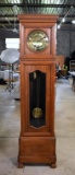 Antique Early 20th C. Walnut Tall Case Grandfather Clock, Brass Works, Dial and Weights