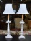 Pair of Palm Tree Creme Lamps with Light Fabric Shades