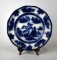 Antique 1850s Wedgwood Ironstone Chapoo Oriental Pagoda Flow Blue Ceramic Plate with Stand