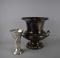 Lot of Two Metal Decorative/Serving Pieces: Silver Plated Wine Bottle Holder & Vase