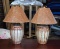 Pair of Light Green Glazed Pottery and Rattan Table Lamps with Parchment Shades