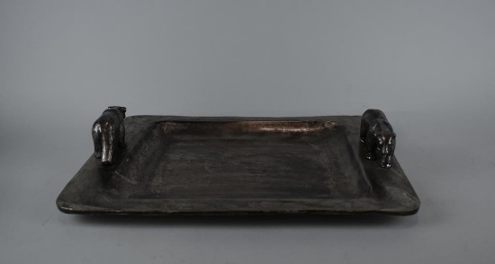 Metal Decorative/Serving Tray with Figural Bear Handles