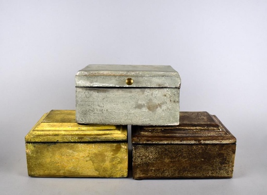 Lot of Three Lidded Wooden Decorative Boxes, India