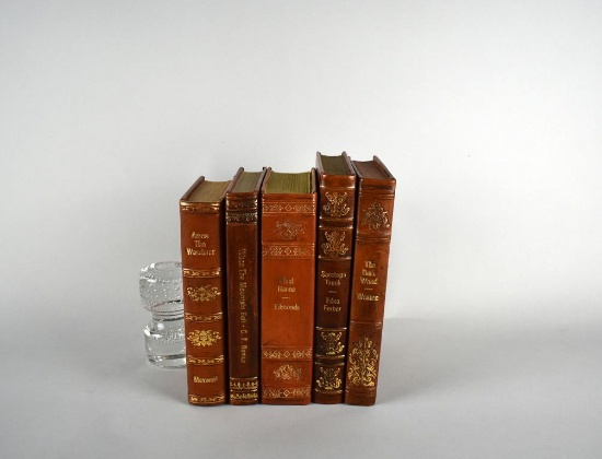 Lot of Five Leather Bound Books: “Amos the Wanderer” by Maxwell, “When the Mountain Fell” & Others