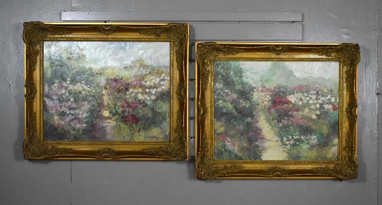 Pair of Barbara Le Bey Garden Paths Prints,Signed In Print, Gilt Wood Frames