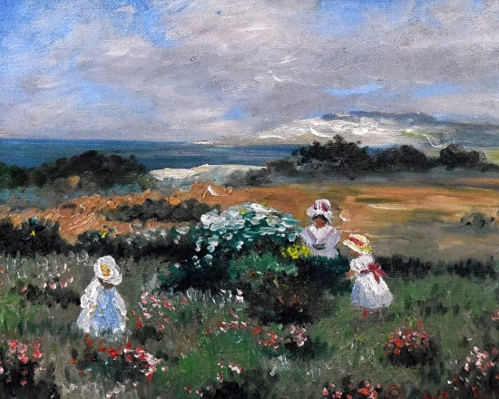 (XX) Seaside Genre, Impressionist Oil on Canvas, Signed Lower Right, Giltwood Frame