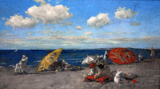 Impressionist Victorian Seaside Genre Print, Giltwood Frame