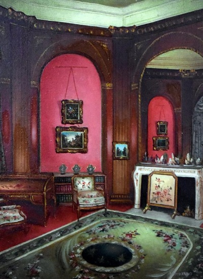 Lombardo (XIX-XX) Victorian Parlor, Oil on Canvas, Signed Lower Right
