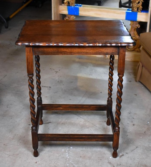 Early 20th C. Barley Twist Oak Side Table