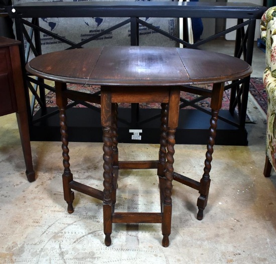 Antique Barley Twist Drop Leaf Gateleg Oak Side Table