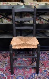 Vintage Black Ladderback Side Chair with Rush Seat