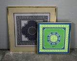 Two Framed Oriental Style Geometric Design Needlepoint Works