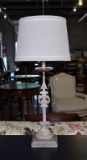 Cottage Style Tall Creme & Gilt Lamp with Neutral Linen Shade