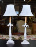 Pair of Palm Tree Creme Lamps with Light Fabric Shades