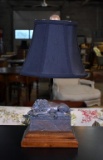Harrison Lighting Figural Recumbent Lion Lamp with Black Fabric Shade