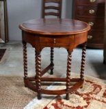 Antique Handcrafted Walnut Barley Twist Gateleg Side Table with Inlaid Top